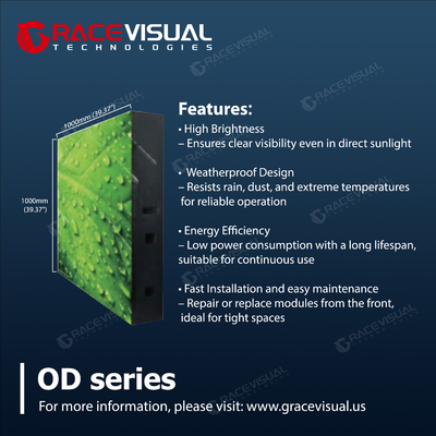 Série OD Display LED externo totalmente de serviço frontal 4.81 5.95 6.67 8 10mm Opções de passo de pixels para alto brilho 6500nits