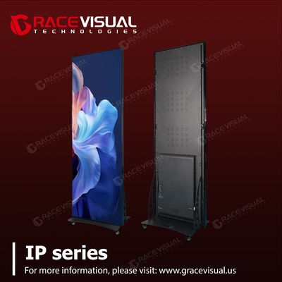 IP Series P2.5 640×1920mm Indoor LED Poster Display Uma solução de exibição versátil com escala de 16 bits de cinza e base de roda móvel