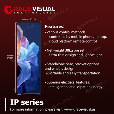 Controle remoto IP Série Display LED portátil 1.2 2.5mm Pixel Pitch Ultra-Slim 35kg Design Acesso à nuvem móvel IP40/IP21 Classificação