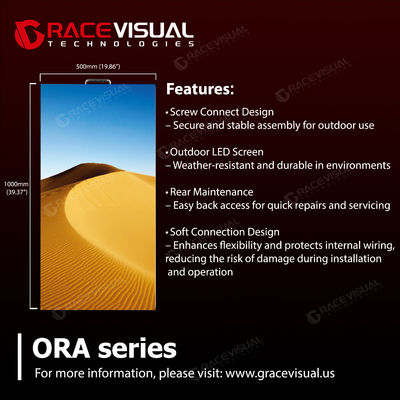 Série ORA ∙ 2.6mm-4.8mm Pitches de pixels, 7680Hz Refresh Rate 4500Nits Display LED com proteção IP65 de alumínio fundido e 500x1000mm Creative Arc Assembly