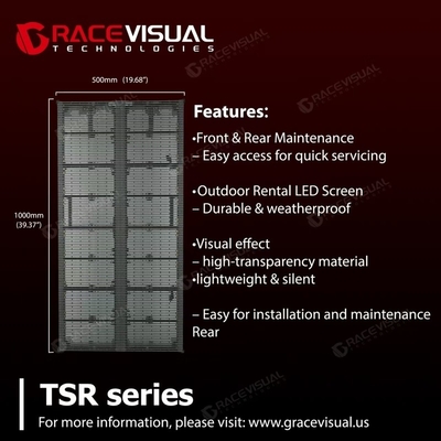 Display LED transparente de alto desempenho da série TSR - P3.9 a P7.8 Pitch de pixels - Ultra-Lisso 7680 Hz Refresh∙ 5000 nits Alto brilho∙ Design modular