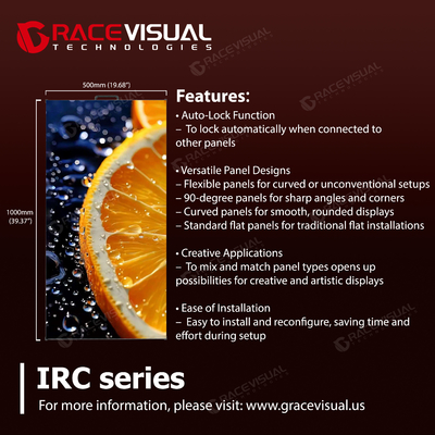 Ecrã LED Premium P2.6 para aluguer interior - série IRC. Performance visual ultra fluida de 7680Hz. Design modular de implantação rápida de 500×1000mm.